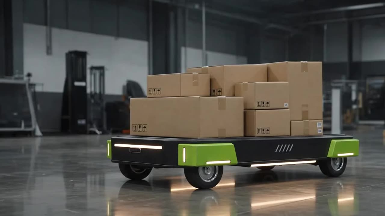 Автономная мобильная платформа ELLI T3000 MAX везёт паллеты с коробами по складу