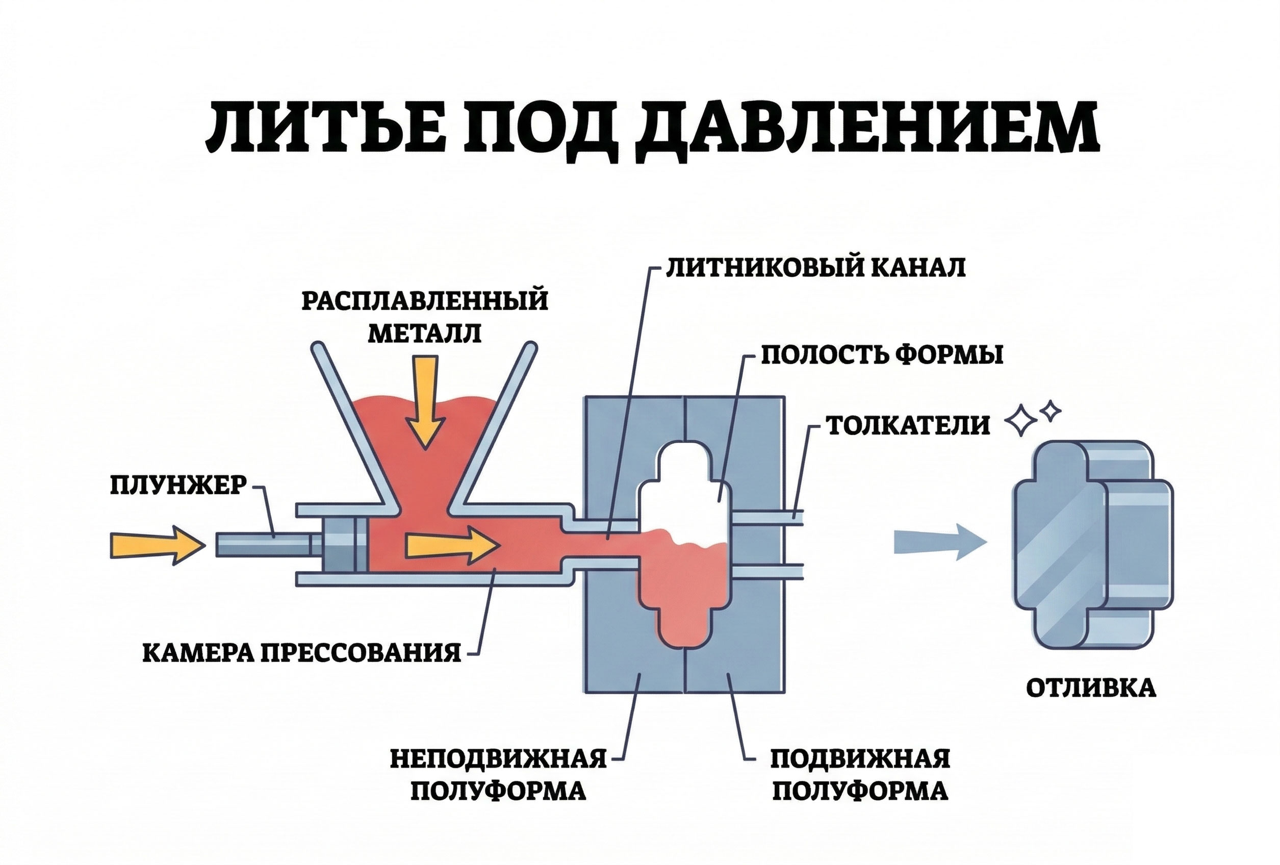 Схема машины с горячей камерой прессования для литья ЦАМ