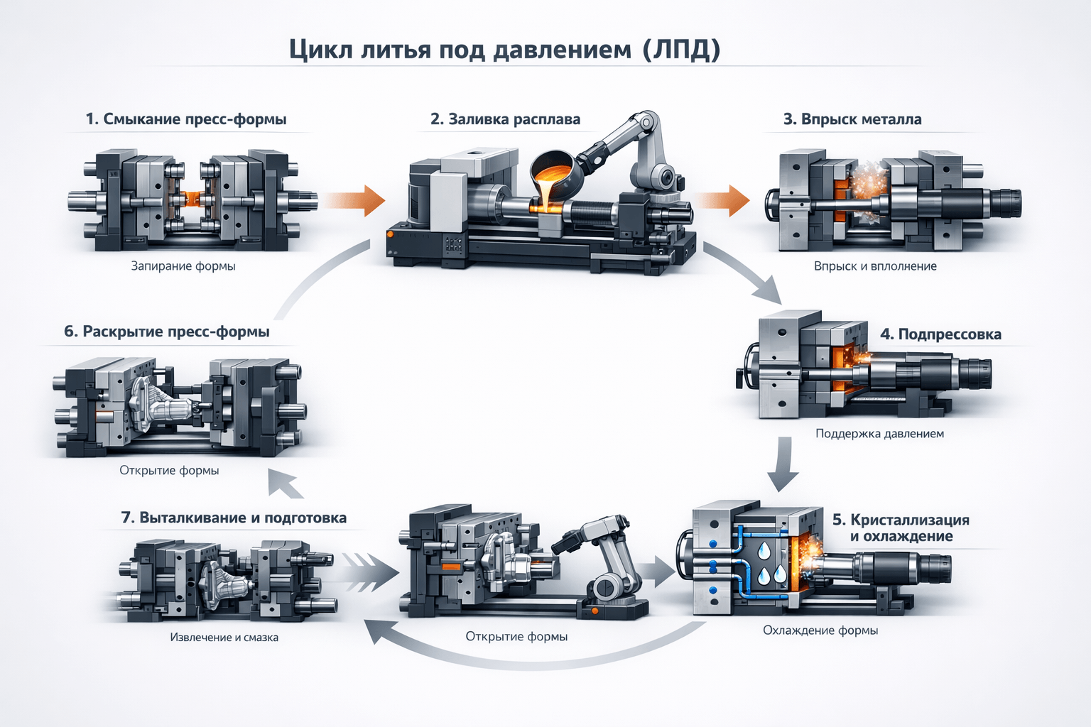 Инфографика: Цикл литья под давлением (ЛПД)
